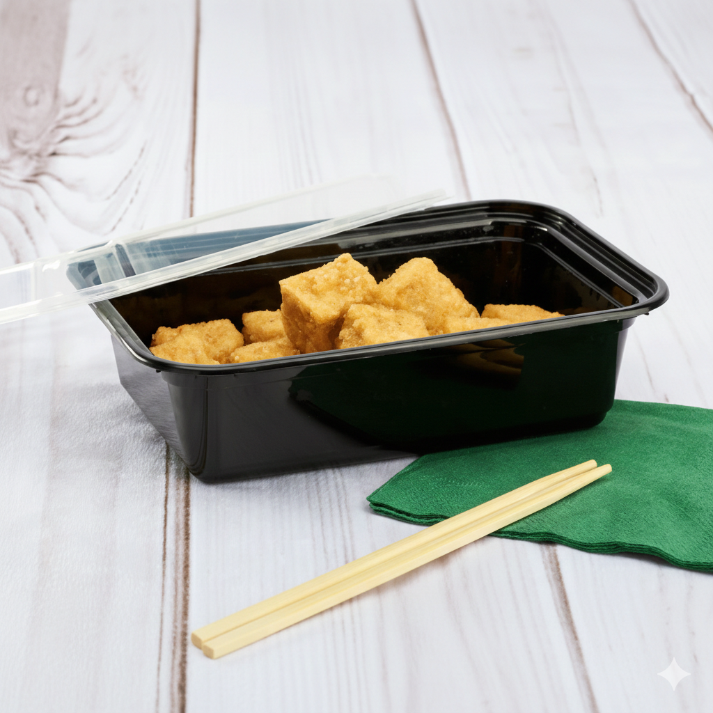 [150 sets] 24 oz PP Plastic Microwavable Rectangular Food Containers & Lids, Black