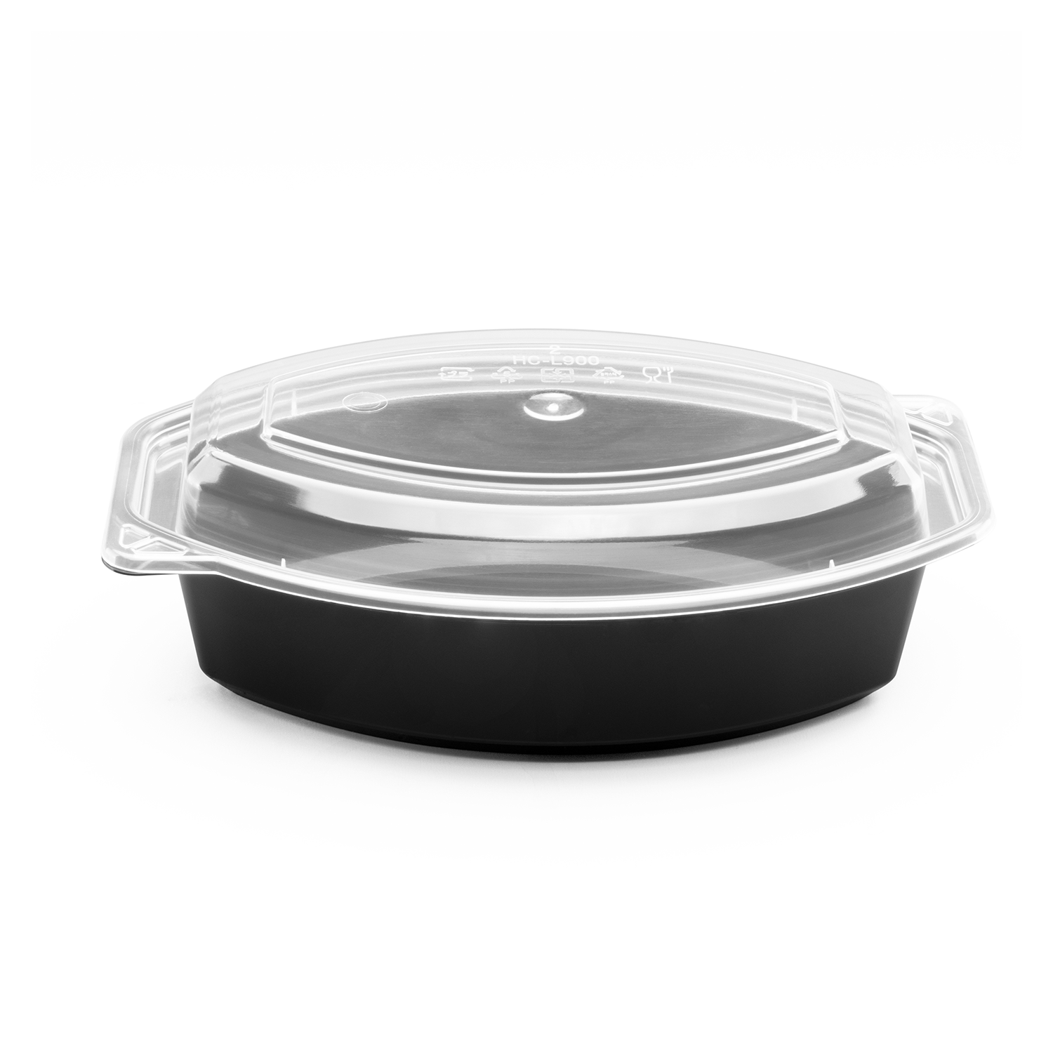 Karat 16oz PP Microwaveable Oval Food Container with Clear Lid, Black - 150 sets