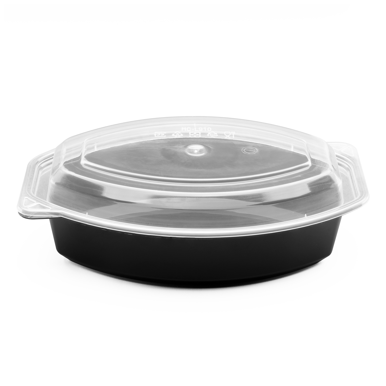 Karat 24oz PP Microwaveable Oval Food Container with Clear Lid, Black - 150 sets