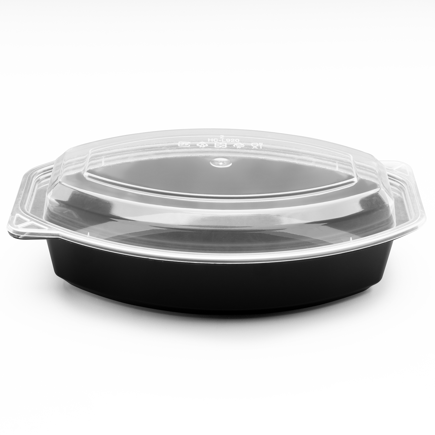 Karat 32oz PP Microwaveable Oval Food Container with Clear Lid, Black - 150 sets