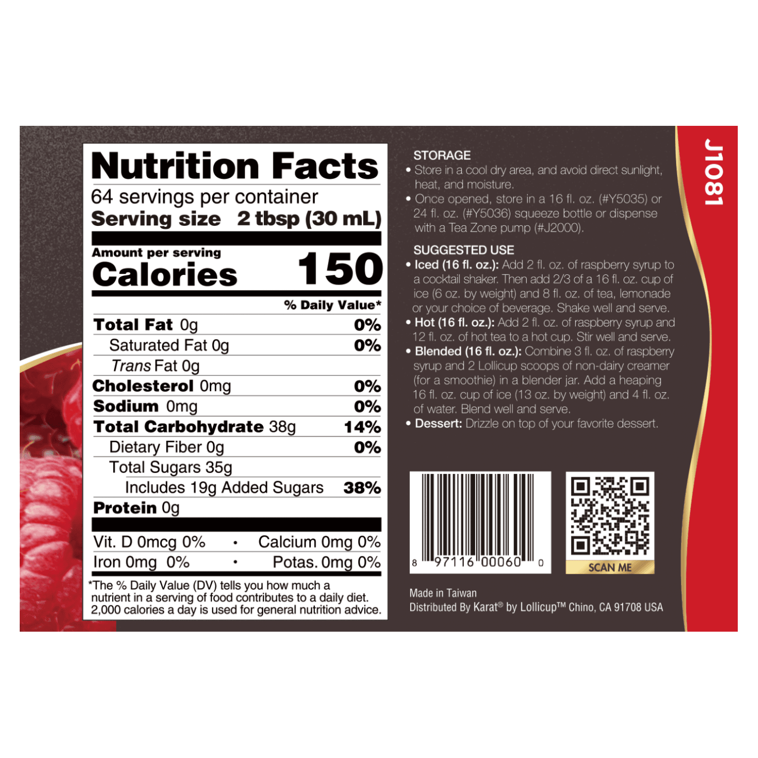 Tea Zone Raspberry Syrup - Bottle (64oz) – LollicupStore