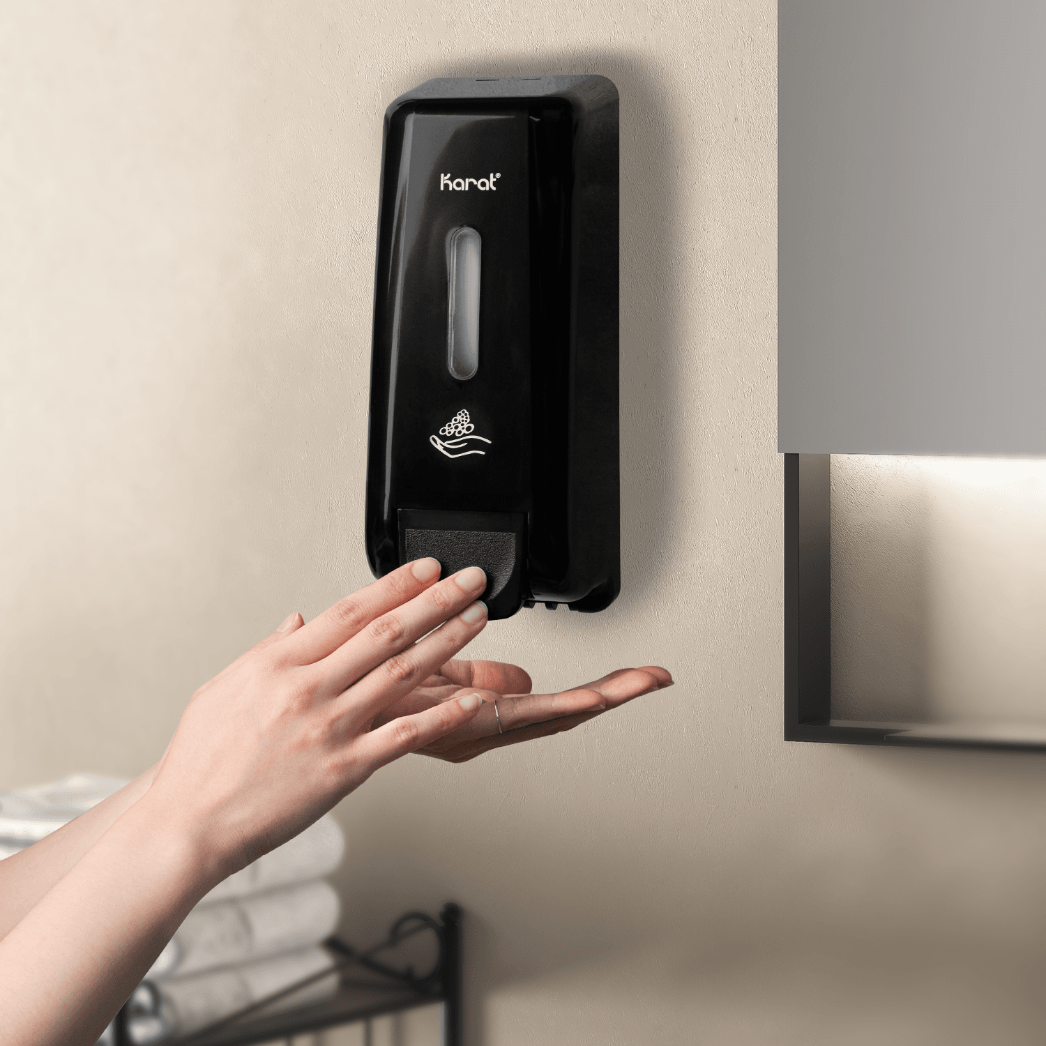 Karat 13.5oz Foaming Hand Soap Refillable Dispenser, Stand/Wall Mount, Black  - 1 unit