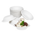 White PFAS Free Karat Earth 12oz Eco-Friendly Bagasse Round Bowl stacked with ice cream