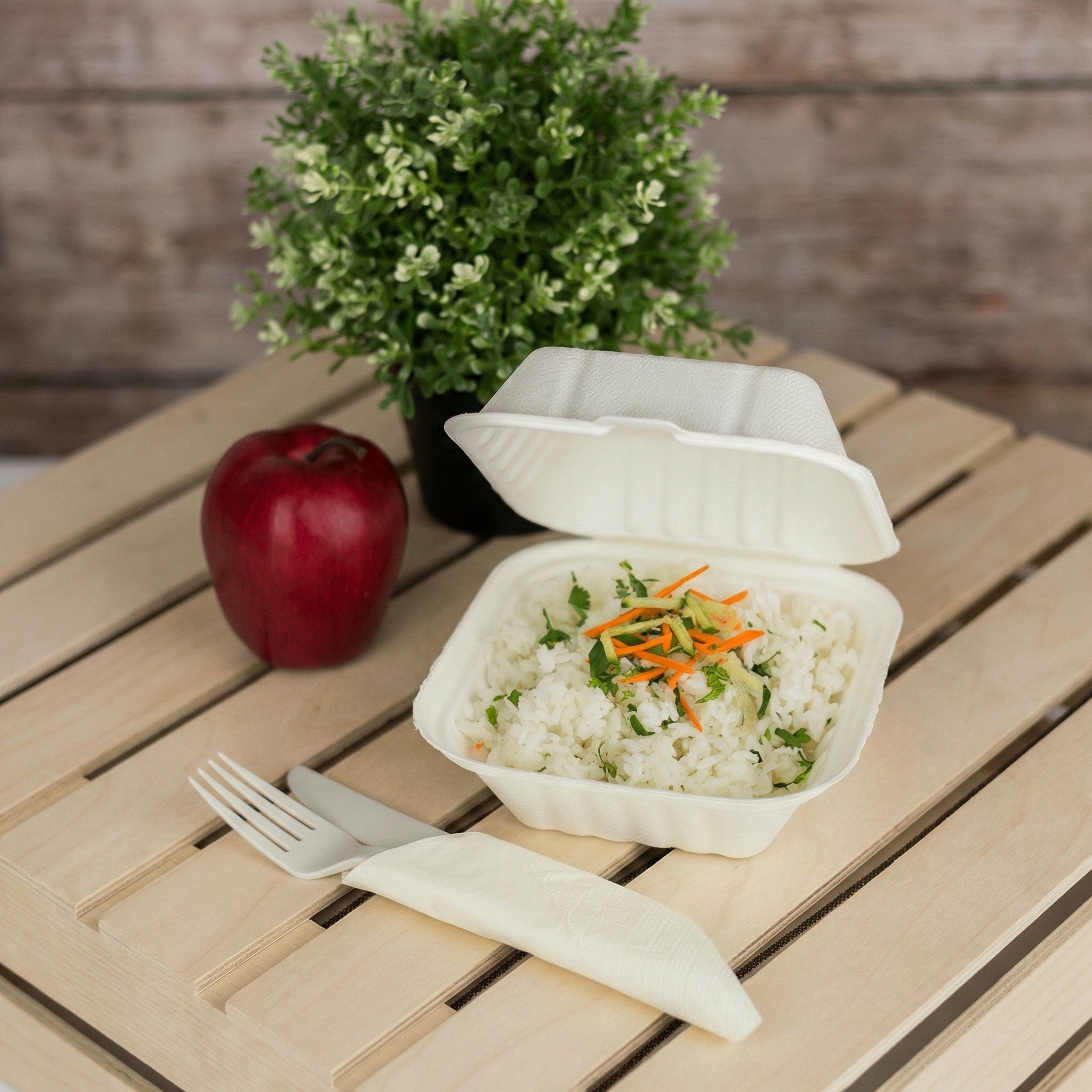 Karat Earth 6''x6'' Molded Fiber Hinged Containers, PFAS Free, White - 500 pcs