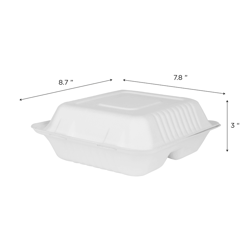 Karat Earth 8''x8'' PFAS Free Compostable Bagasse Hinged Containers, W