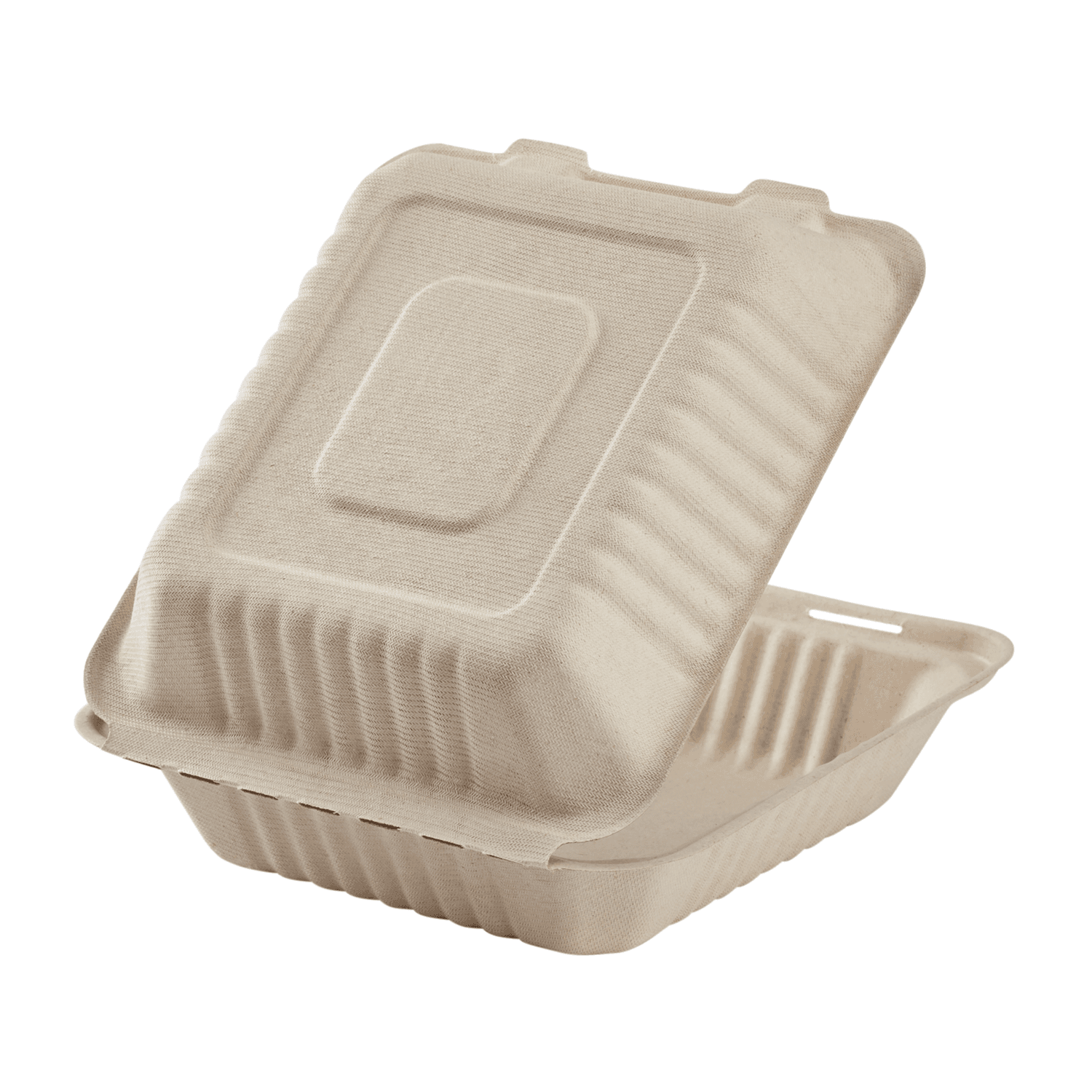 Karat Earth 8''x8'' PFAS Free Compostable Bagasse Hinged Containers, Natural - 200 pcs