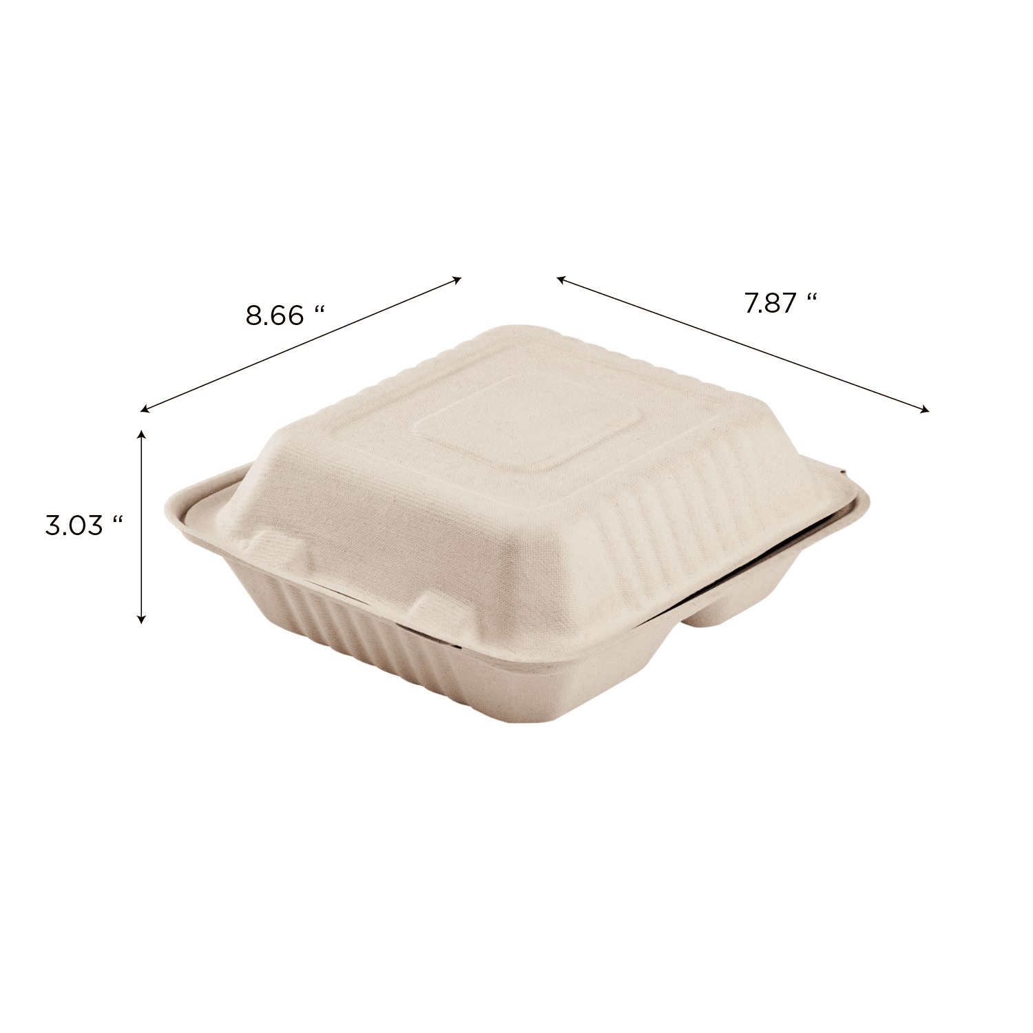 Karat Earth 8''x8'' PFAS Free Compostable Bagasse Hinged Containers, Natural, 3 Compartments - 200 pcs