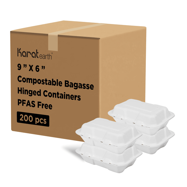 1000 Count - Biodegradable 9x6 Take Out Food Containers with Clamshell  Hinged Lid - Eco Friendly Sugarcane Bagasse 100% Compostable, Recyclable,  ToGo