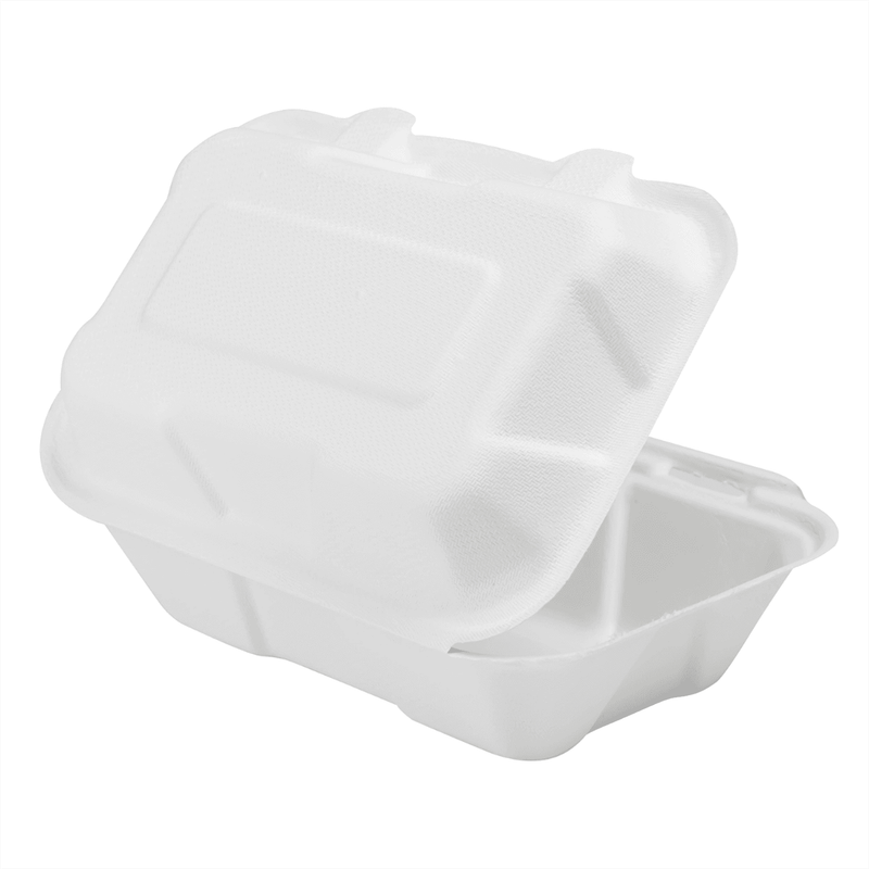 Karat Earth 9''x6'' PFAS Free Compostable Bagasse Hinged Containers, White - 200 pcs