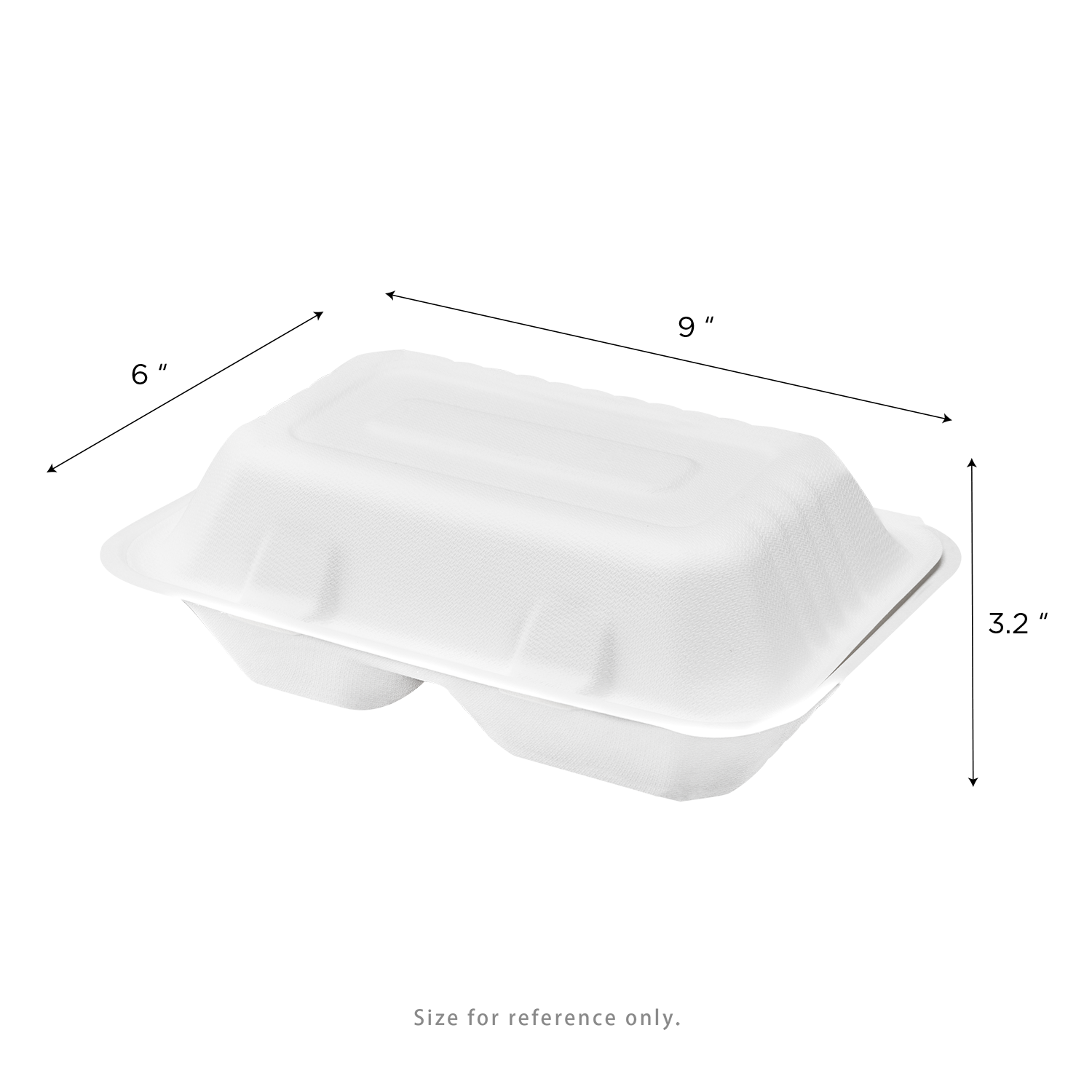 Karat Earth 9'' x 6'' PFAS Free Bagasse Hinged Container, 2-Compartment, White - 200 pcs