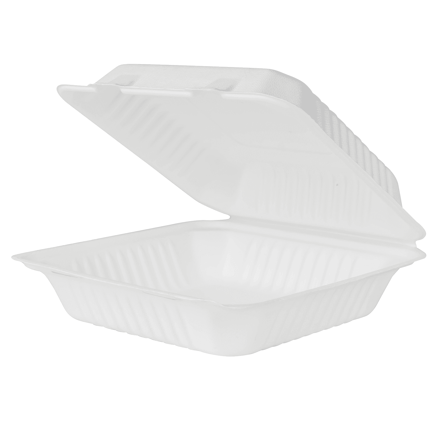 Karat Earth 9'' x 9'' PFAS Free Compostable Bagasse Hinged Containers, White - 200 pcs