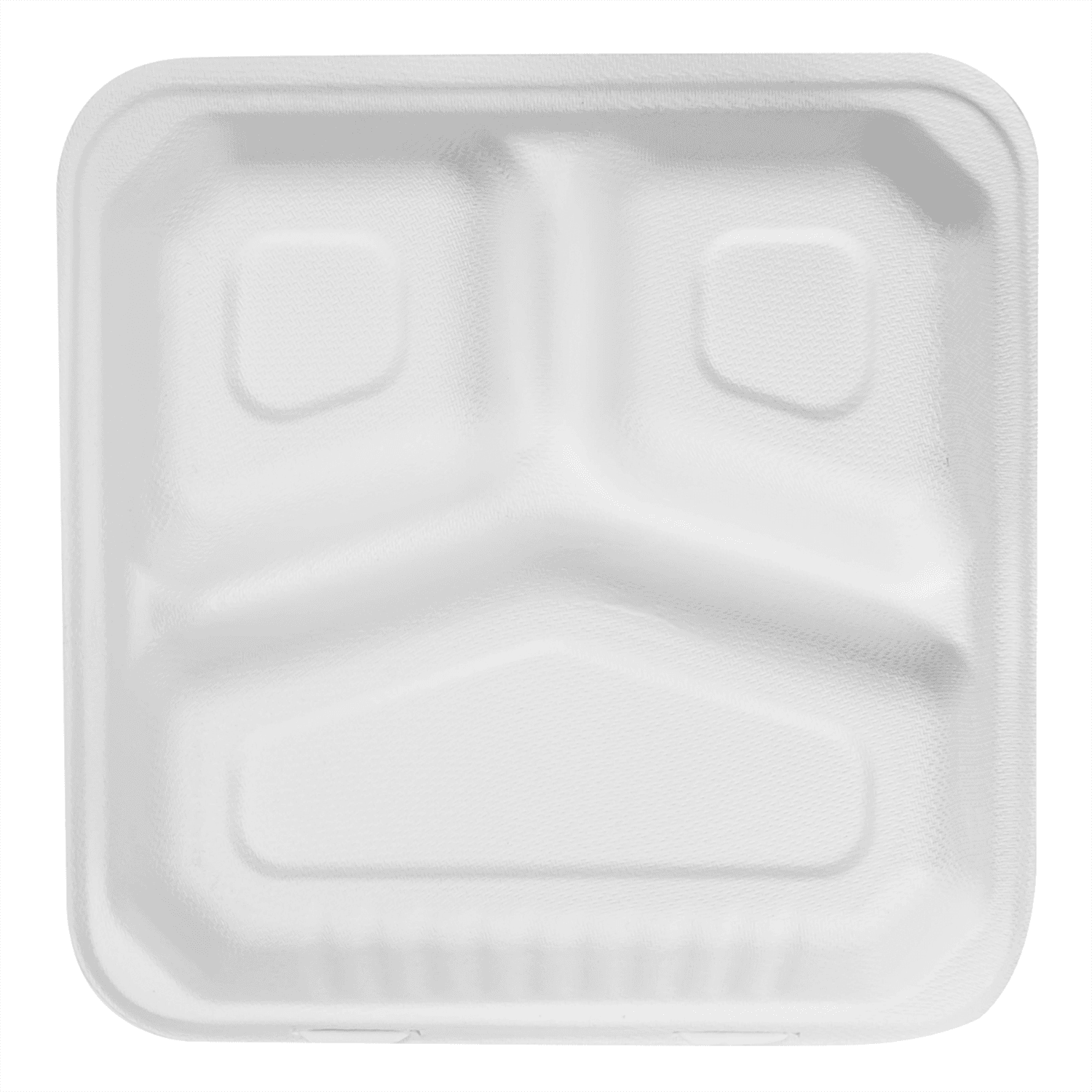 Karat Earth 9"x9" PFAS Free Compostable Bagasse Hinged Container, White, 3 Compartments - 200 pcs