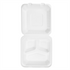 Karat Earth 9"x9" PFAS Free Compostable Bagasse Hinged Container, White, 3 Compartments - 200 pcs