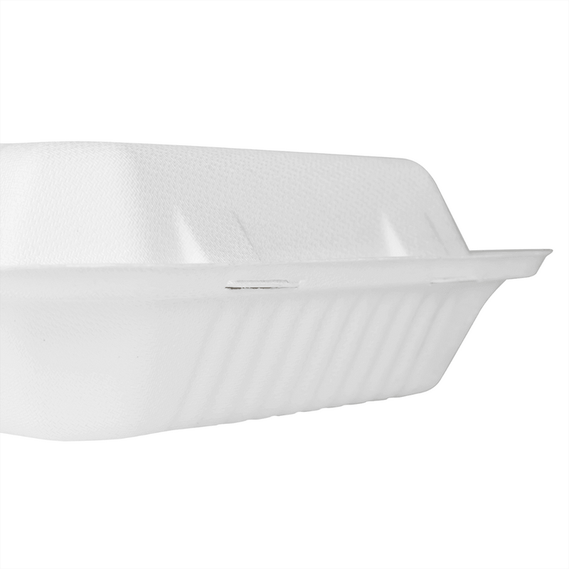 Green Wave International TW-BOO-013 PE 9 x 9 x 3 in. 3 Compartment Bagasse Evolution Hinged Container White