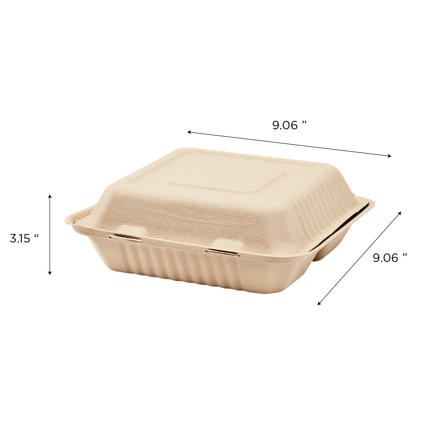 Karat Earth 9''x9'' PFAS Free Compostable Bagasse Hinged Containers, Natural, 3 Compartments - 200 pcs