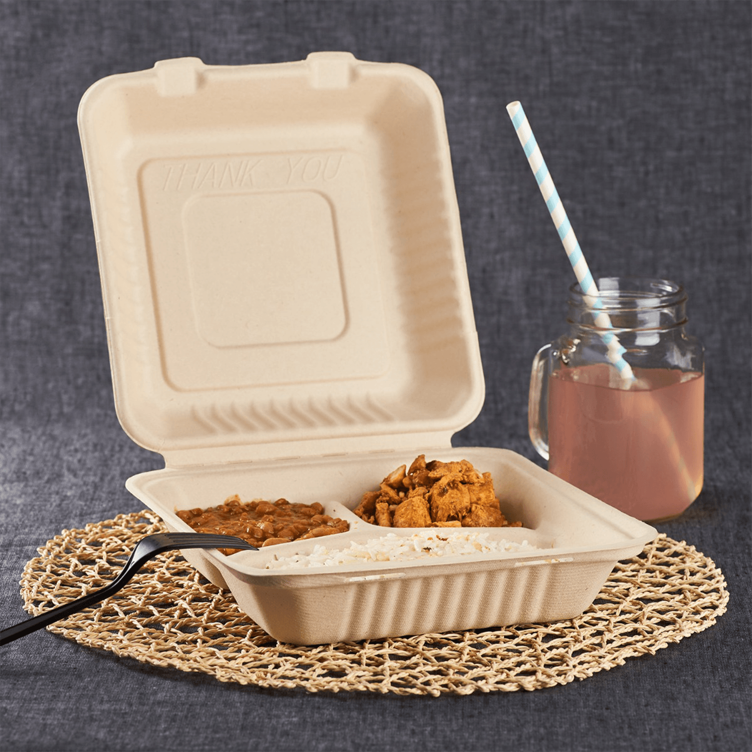 Karat Earth 3 Compartments, 9''x9'' Molded Fiber Hinged Containers