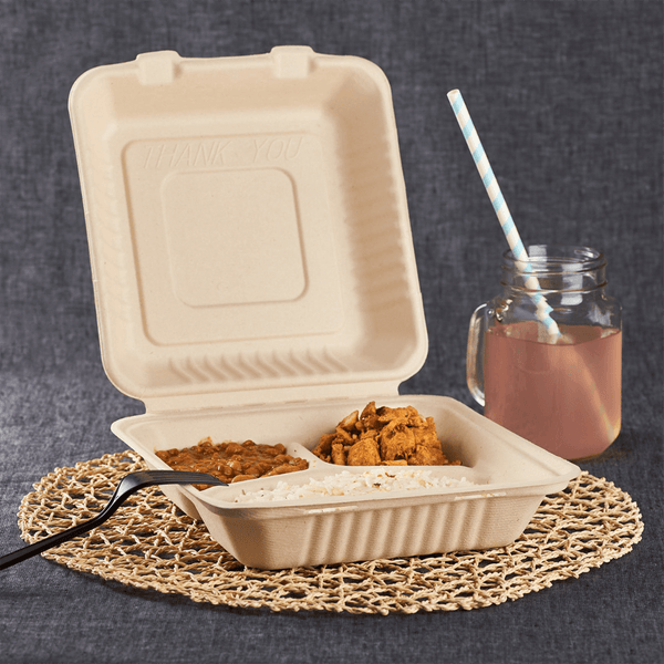 ECO Friendly Kraft Paper Bento Takeout Box 3 Compartments (Pack of