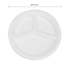 White Karat Earth 10'' PFAS Free Compostable Bagasse Round Plates with 3 Compartments dimensions