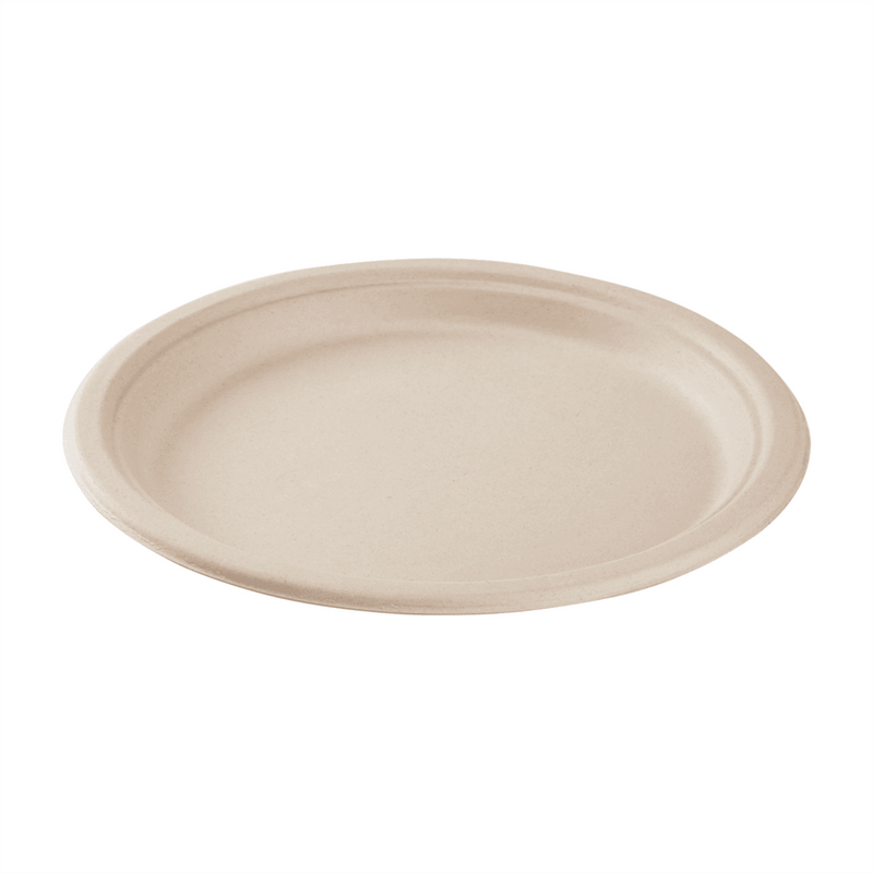 Natural Karat Earth 10'' PFAS Free Compostable Bagasse Round Plates top side view
