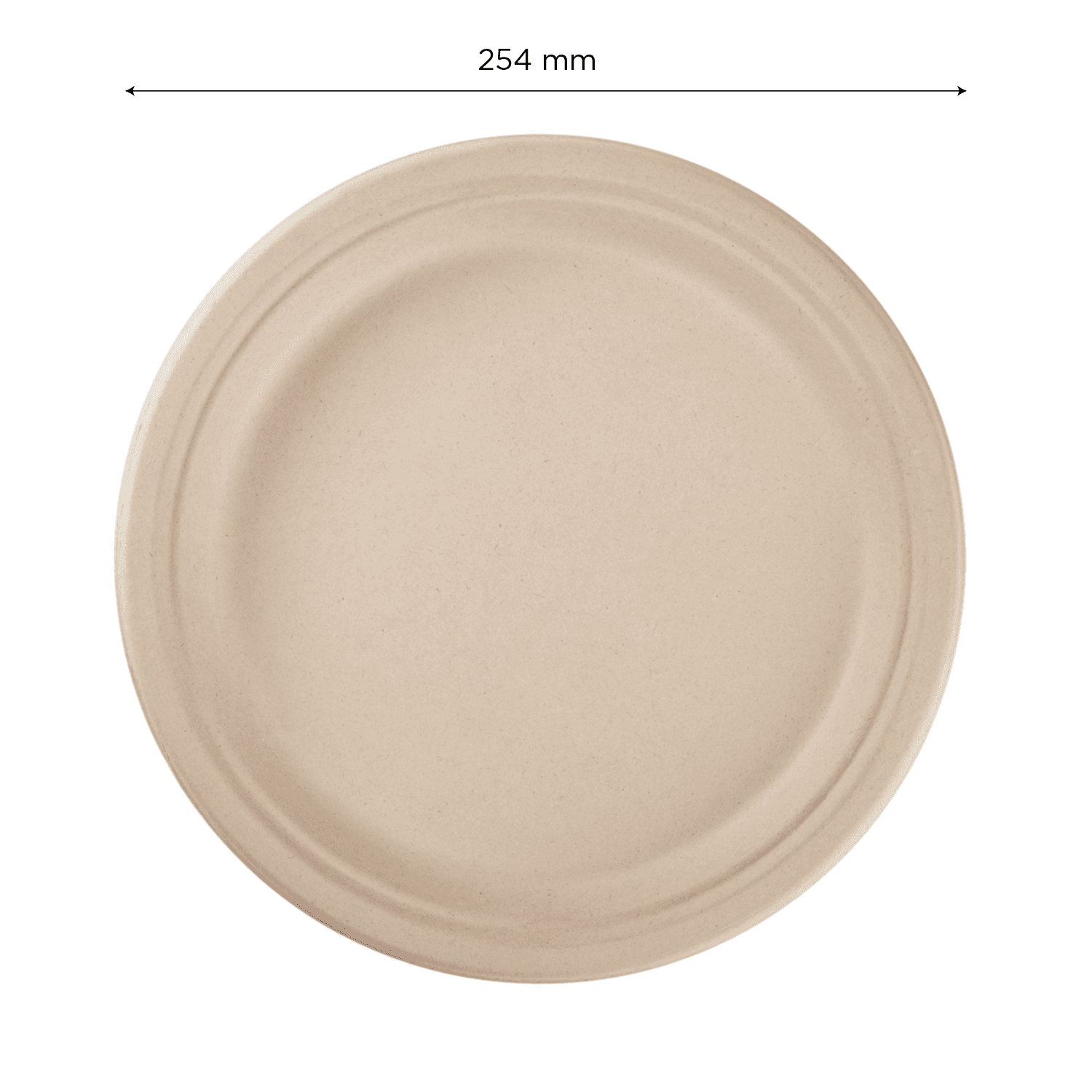 Natural Karat Earth 10'' PFAS Free Compostable Bagasse Round Plates with dimensions