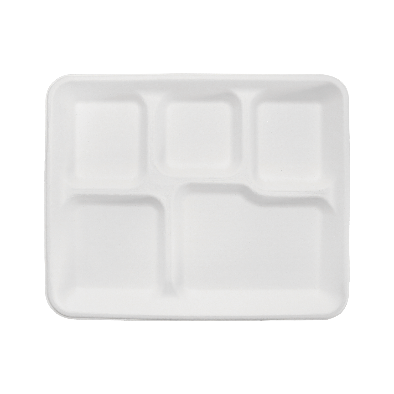 White Karat Earth 10''x8'' PFAS Free Eco-Friendly Bagasse Tray with 5 Compartments top view