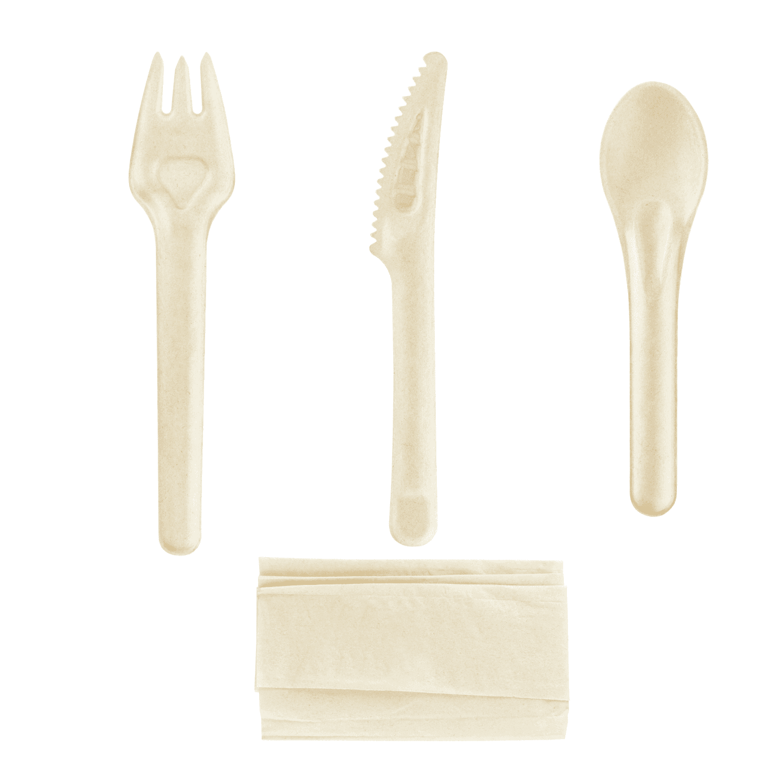 Karat Earth PFAS Free Bagasse Cutlery Kits (Knife, Fork, Soup Spoon, 2-ply Napkin), Paper Wrapped - 250 sets