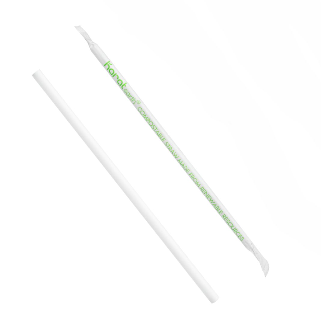 Karat Earth 8.75" PLA Giant Paper Wrapped Straw (8mm), Wihte - 2,500 pcs