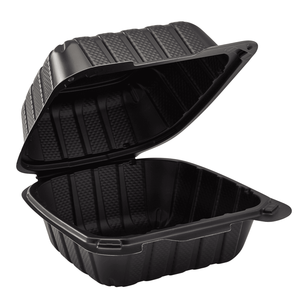 Mineral Filled PP Container, Hinged Lid, 9X9X3, 1 Comp, Black, 2/75 –  AmerCareRoyal