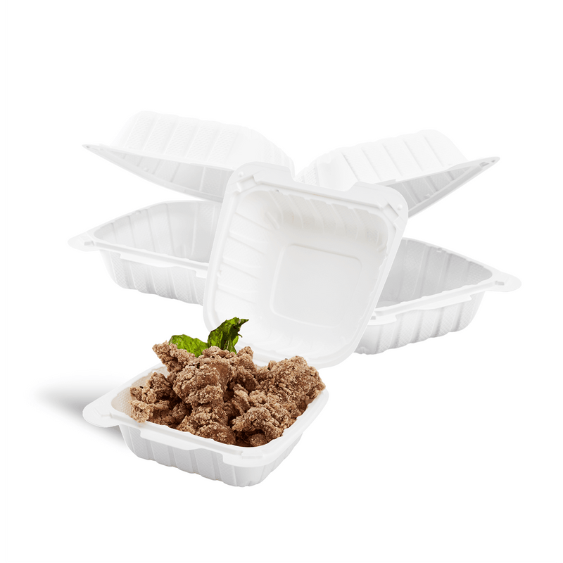 WELLCHOICE PW206 ECO Hinged Take-Out Container, White, 9 x 6 x