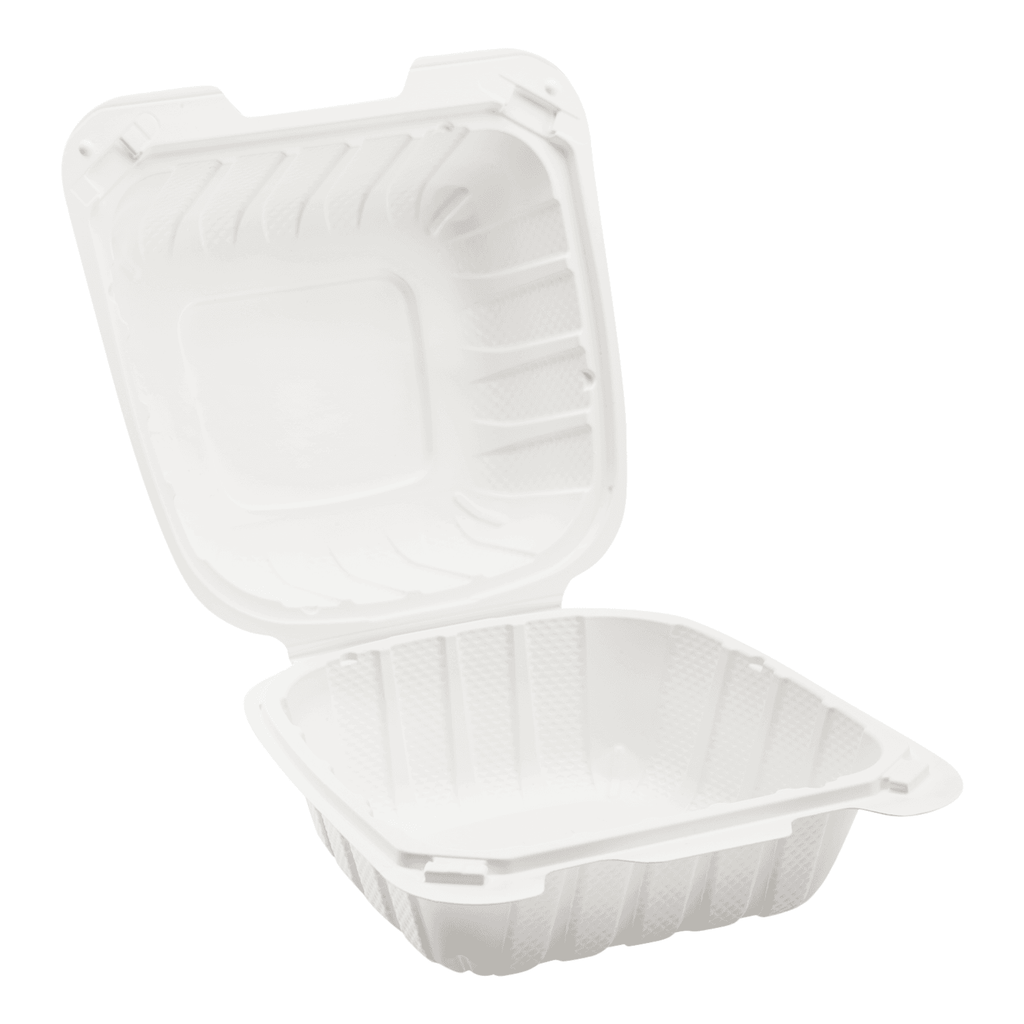 Large White Takeout Boxes - 8x8 Mineral Filled Hinged Containers