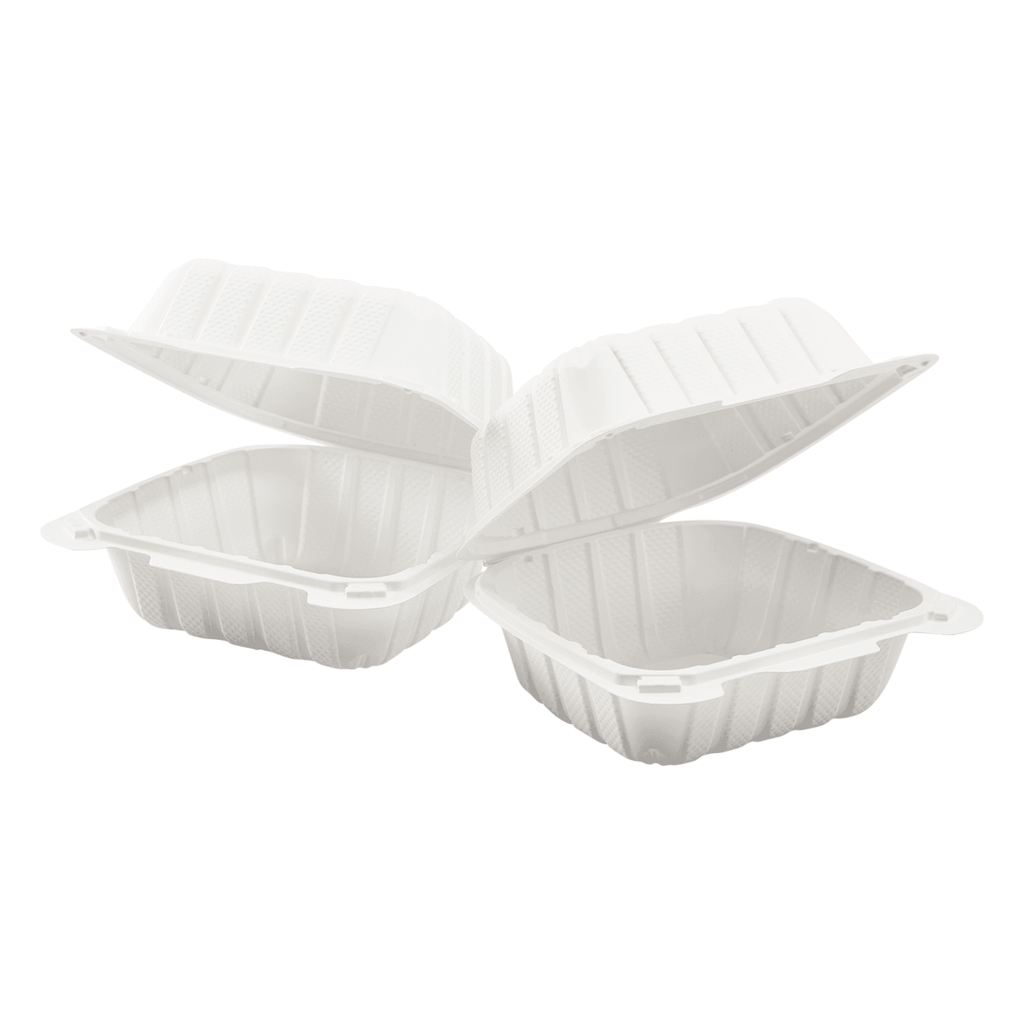 Small White Takeout Boxes - 6x6 Mineral Filled Hinged Containers