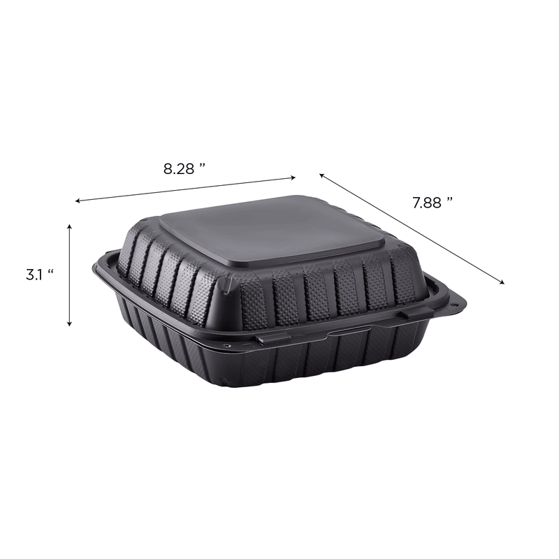 Mineral Filled PP Container, Hinged Lid, 9X9X3, 1 Comp, Black, 2