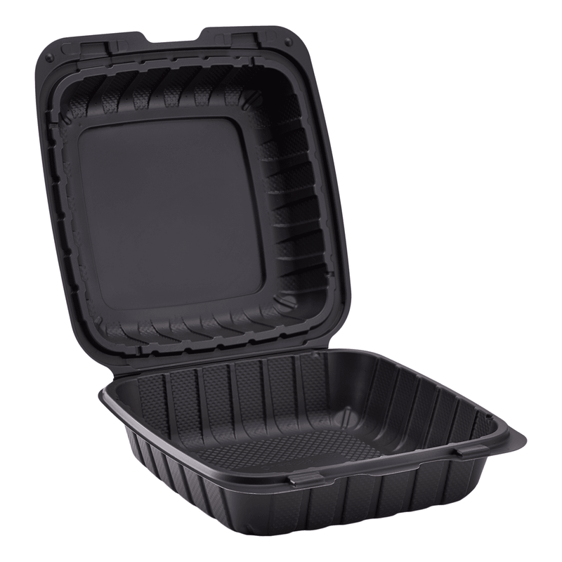 Karat Earth 8" x 8" Mineral Filled PP Hinged Container, Black - 200 pcs