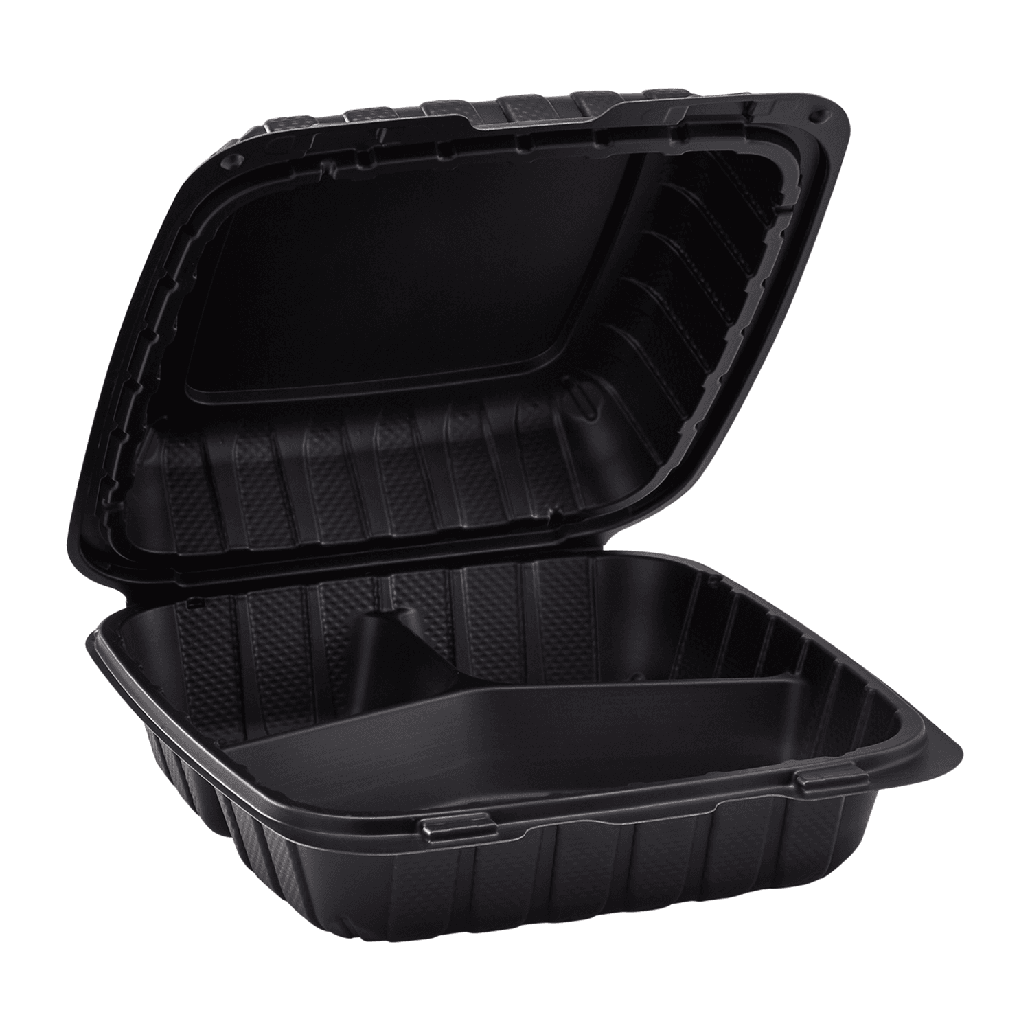 Karat Earth 8" x 8" Mineral Filled PP Hinged Container, Black, 3 compartments - 200 pcs