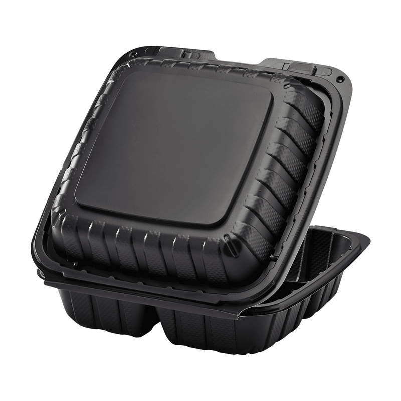 Large Biodegradable 3 Compartment Takeout Boxes - 8x8 Carry Out