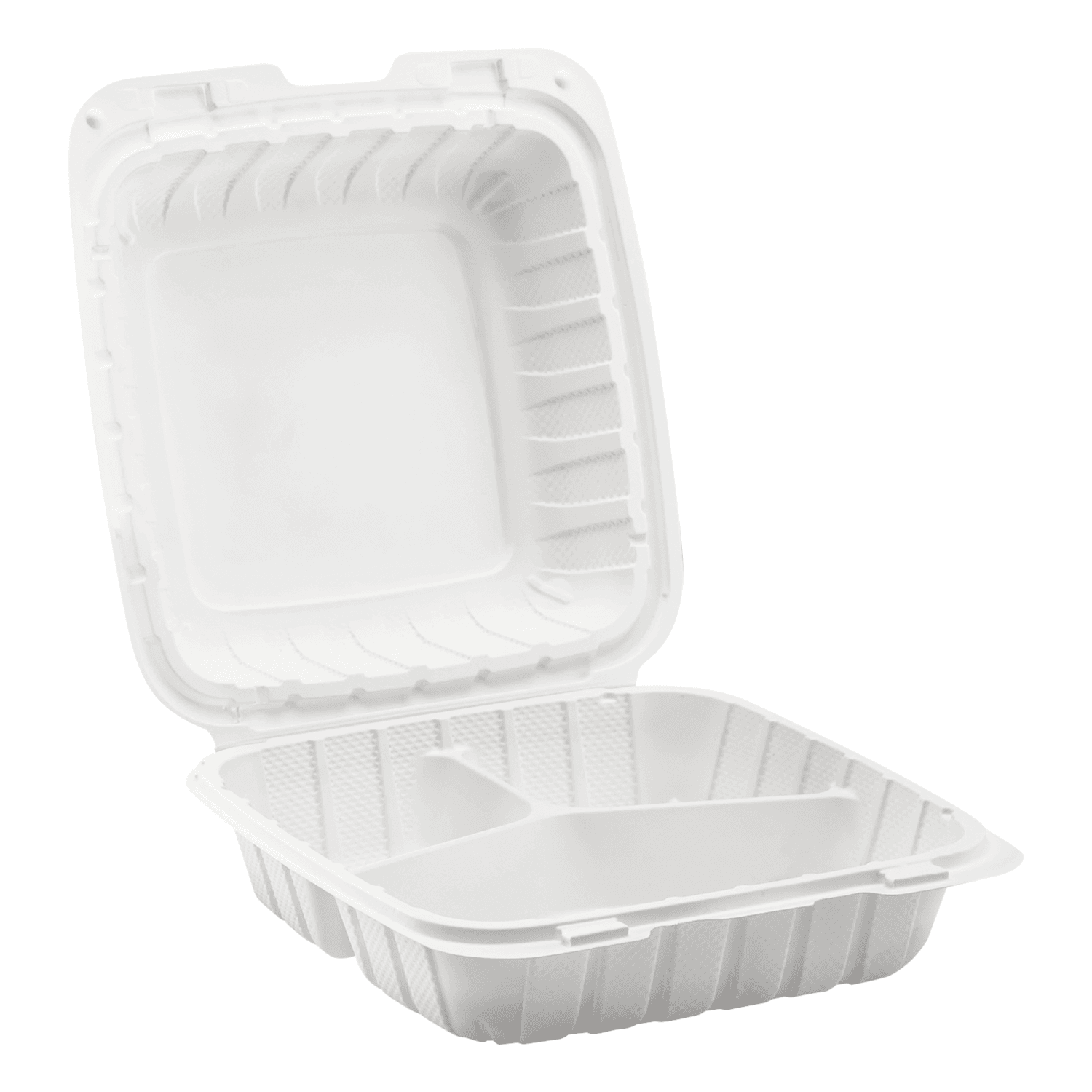 Karat Earth 8" x 8" Mineral Filled PP Hinged Container, White, 3 compartments - 200 pcs