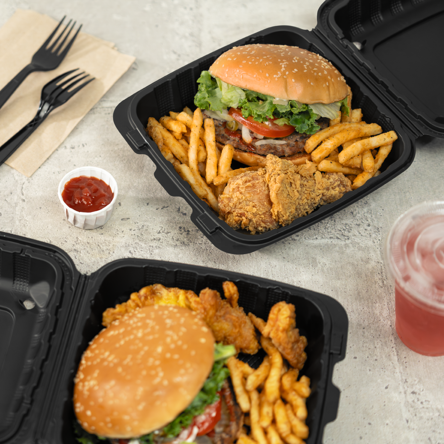 Karat Earth 8" x 8" Mineral Filled PP Hinged Container, Black - 200 pcs