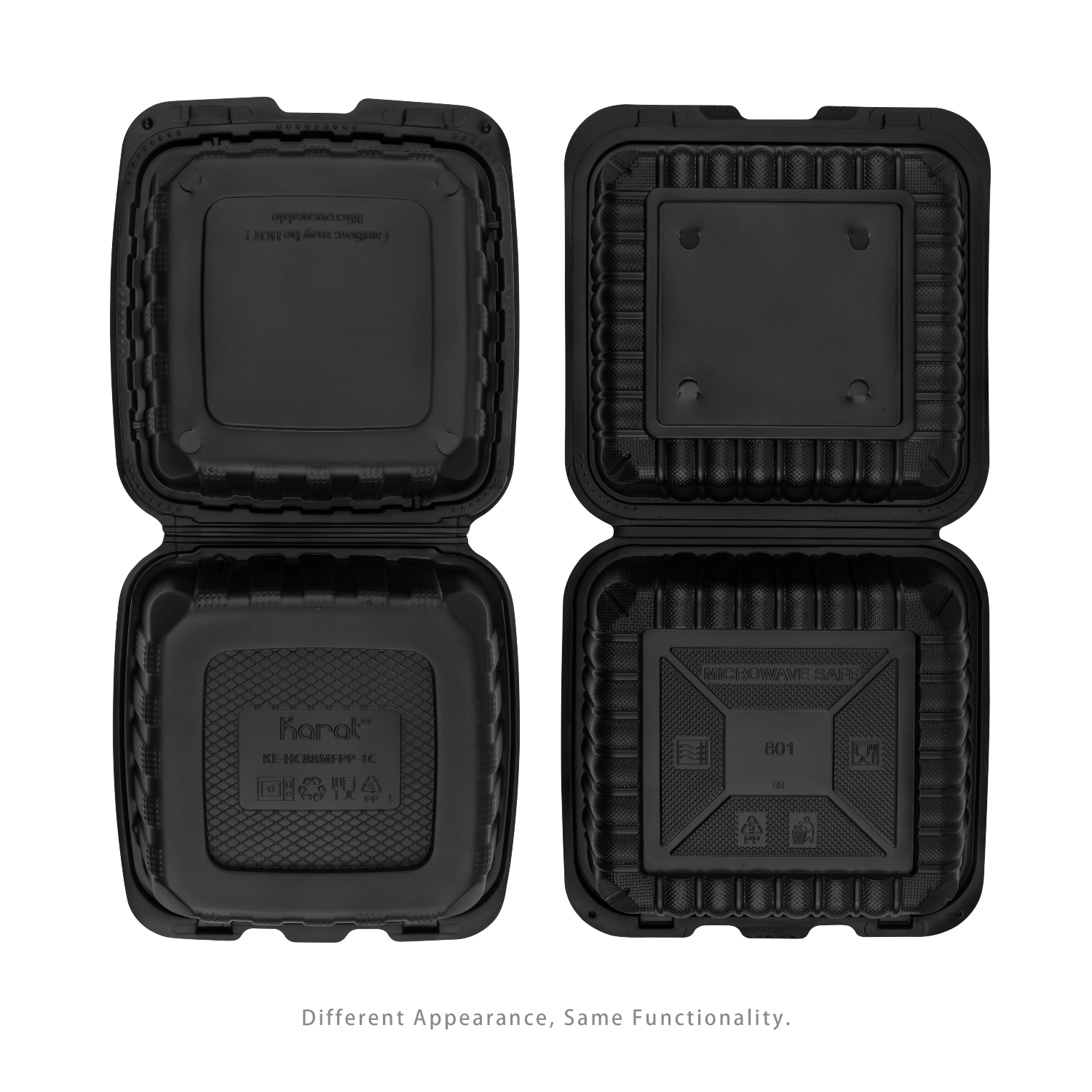 Karat Earth 8" x 8" Mineral Filled PP Hinged Container, Black - 200 pcs