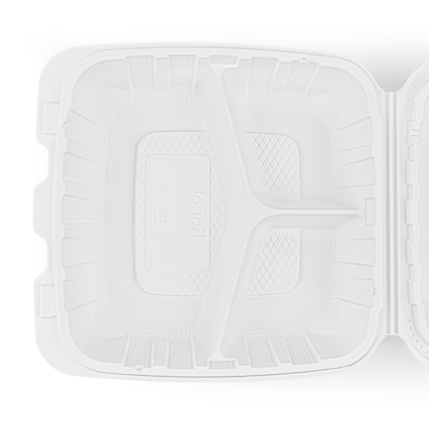 Karat Earth 8" x 8" Mineral Filled PP Hinged Container, White, 3 compartments - 200 pcs