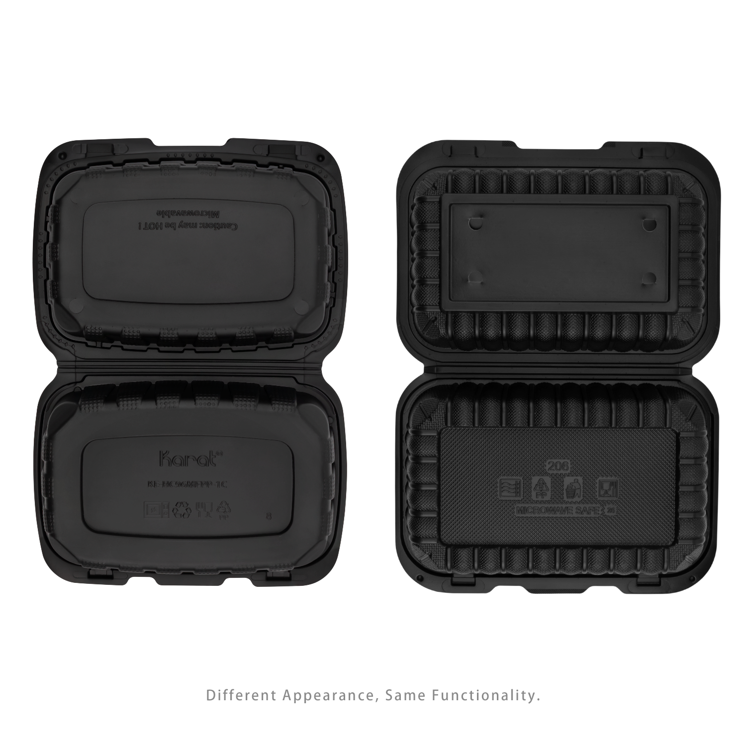 Karat Earth 9" x 6" Mineral Filled PP Hinged Container, Black - 250 pcs