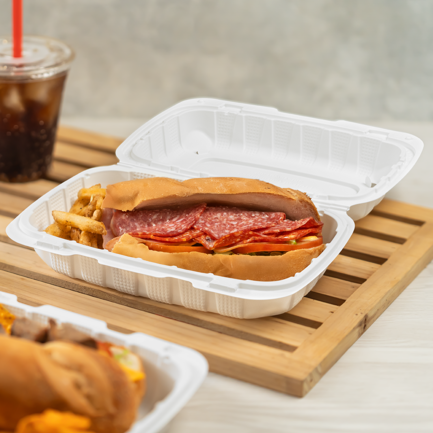 Karat Earth 9" x 6" Mineral Filled PP Hinged Container, White - 250 pcs