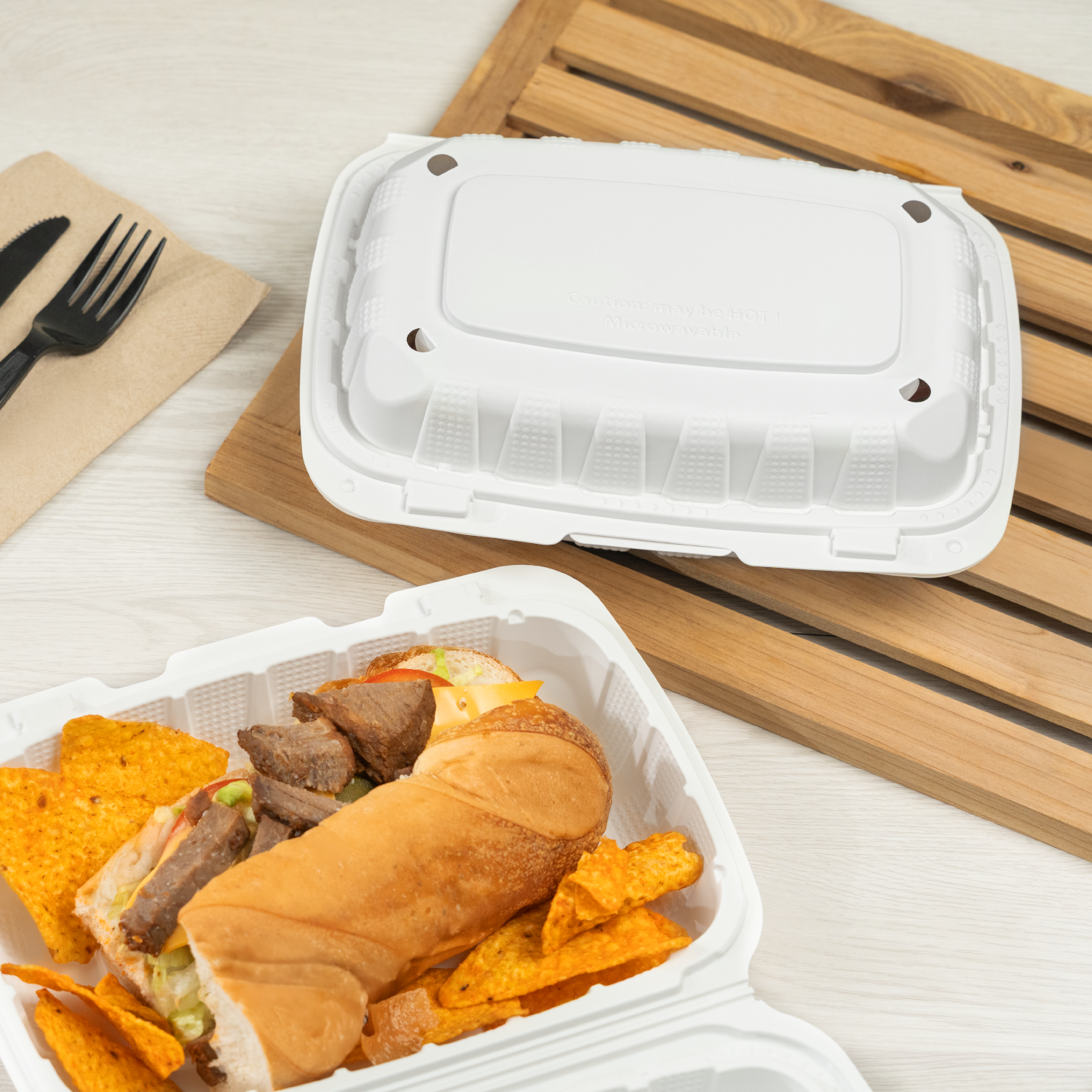 Karat Earth 9" x 6" Mineral Filled PP Hinged Container, White - 250 pcs