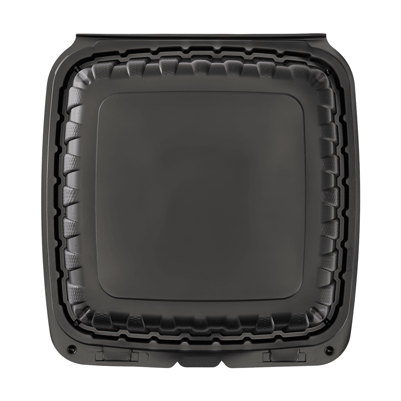 Mineral Filled PP Container, Hinged Lid, 9X9X3, 1 Comp, Black, 2/75 –  AmerCareRoyal