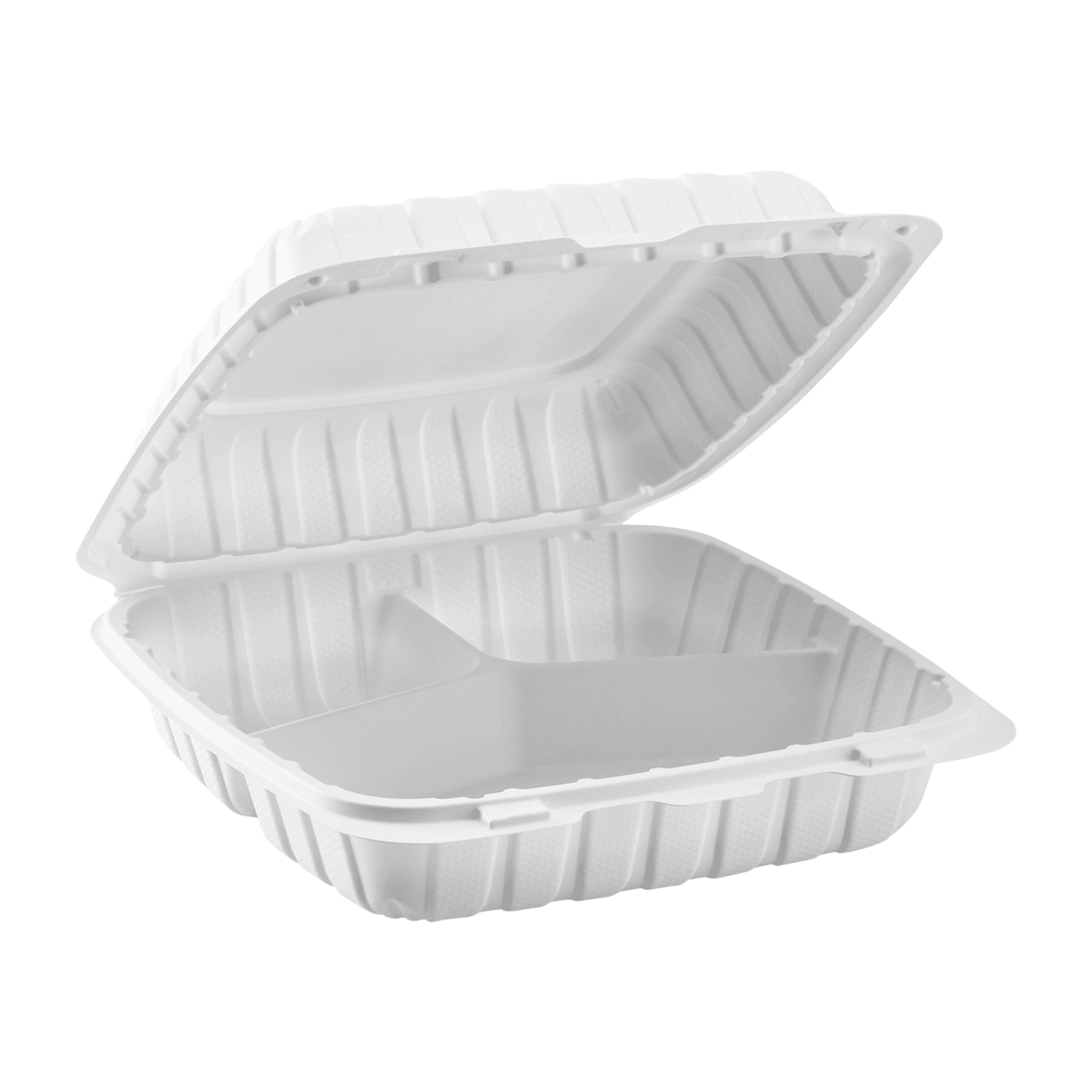 Karat Earth 9" x 9" Mineral Filled PP Hinged Container, White, 3 compartments, - 120 pcs