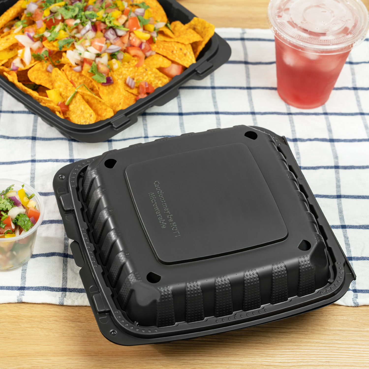 Karat Earth 9" x 9" Mineral Filled PP Hinged Container, Black - 120 pcs