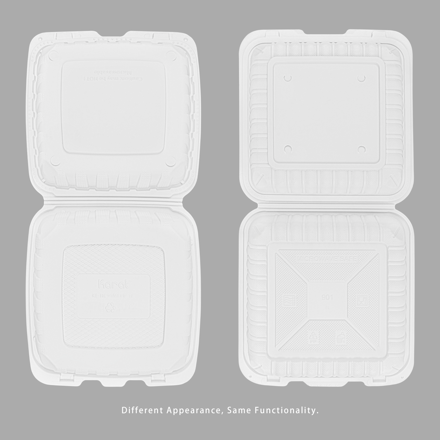 Karat Earth 9" x 9" Mineral Filled PP Hinged Container, White - 120 pcs