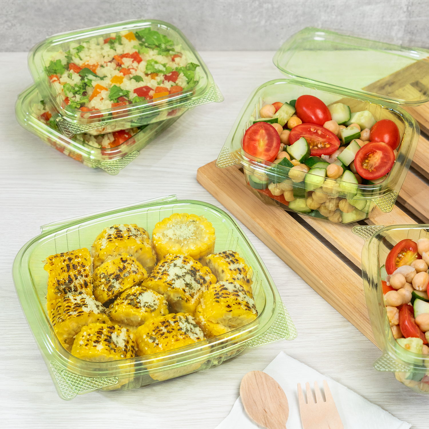 Karat Earth 16oz PLA Hinged Deli Container, Green - 200 pcs