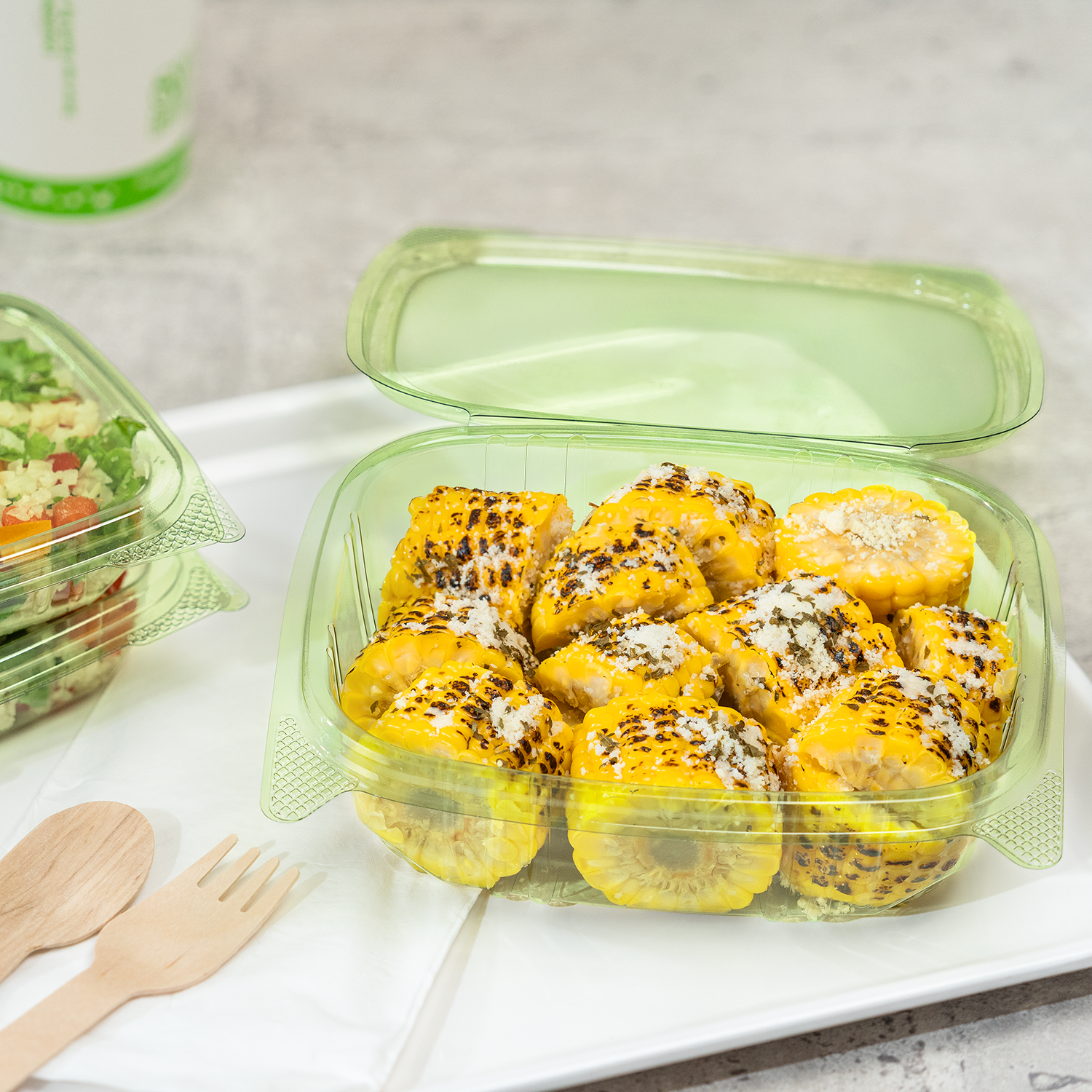 Karat Earth 24oz PLA Hinged Deli Container, Green - 200 pcs