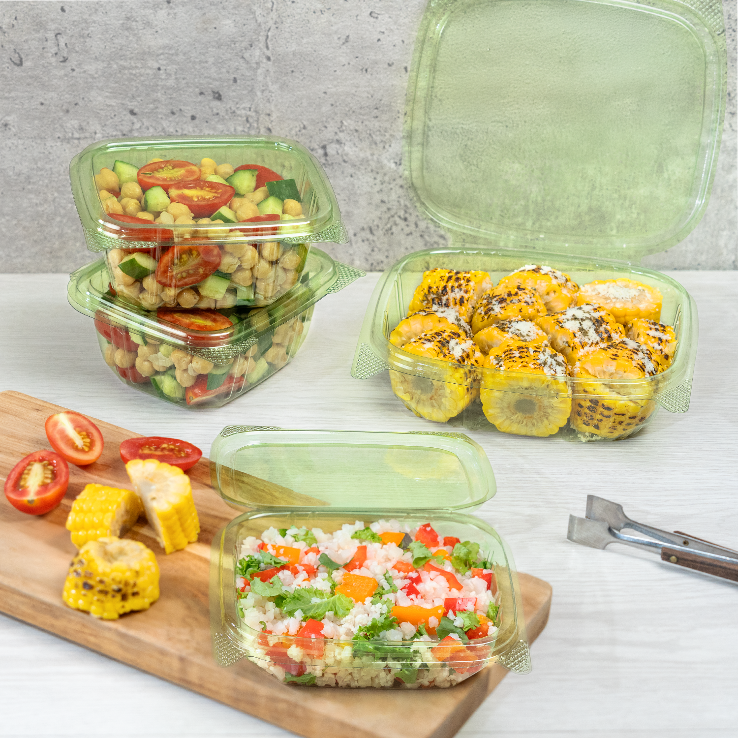 Karat Earth 24oz PLA Hinged Deli Container, Green - 200 pcs