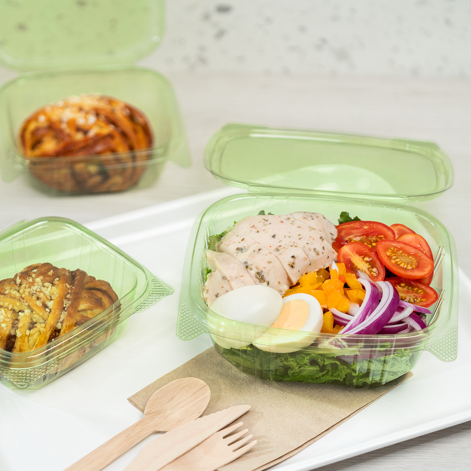 Karat Earth 32oz PLA Hinged Deli Container, Green - 200 pcs